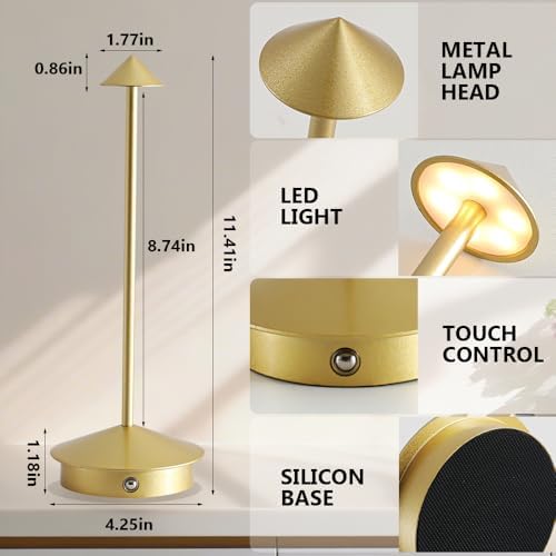 Cordless Rechargeable Table Lamps, Set of 2, Gold