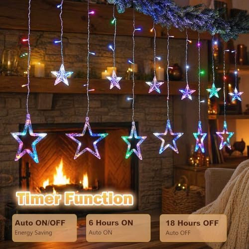 Vigdur Star Curtain Lights, 12 Stars, 138 LEDs