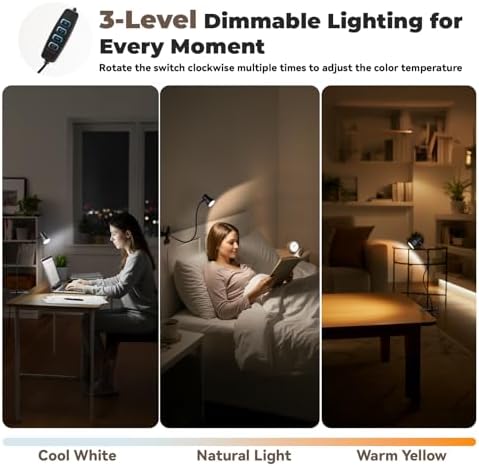 Clip-On Desk Lamp, 3 Color Modes, Black-Small