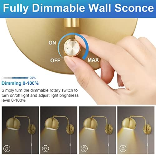VATONI Brushed Brass Swing Arm Wall Sconces, 2 Bulbs