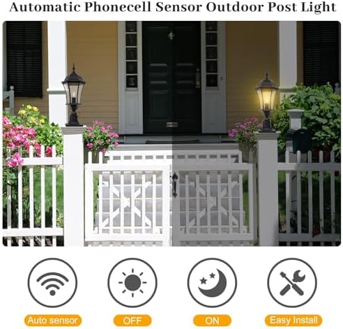 24 Inch Large Dusk to Dawn Outdoor Post Lights Aluminum Black Exterior