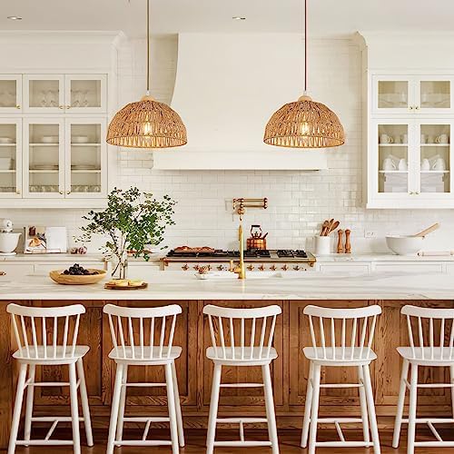 Boho Rattan Pendant Light with Wooden Base