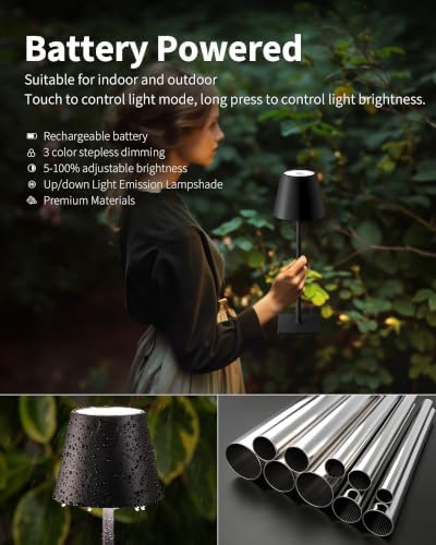 KDG 2 Pack Cordless Black Table Lamps