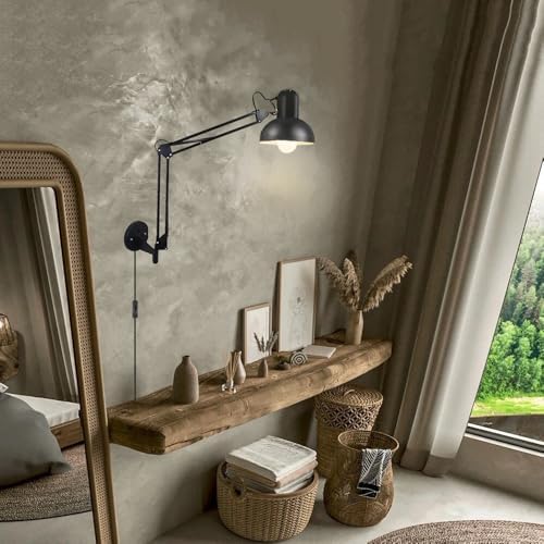Black Industrial Adjustable Swing Arm Wall Light