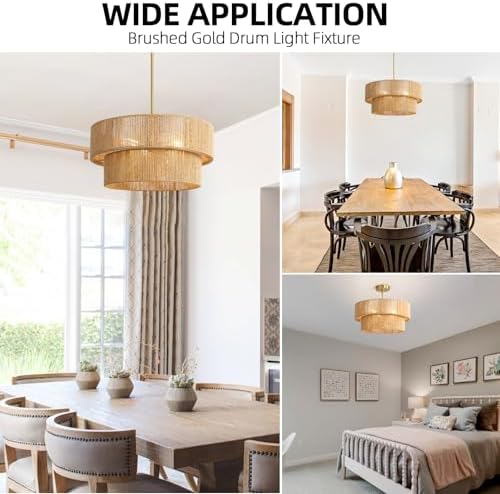 18'' Boho Rattan Chandelier Hand Woven Chandelier Light Fixture