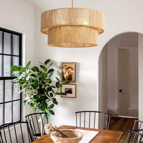 18'' Boho Rattan Chandelier Hand Woven Chandelier Light Fixture