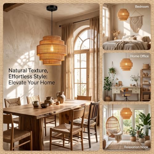 5-Tier Rattan Chandelier, 13” Pendant Light
