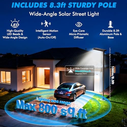 100" Solar Street Light with Pole, 420 LEDs