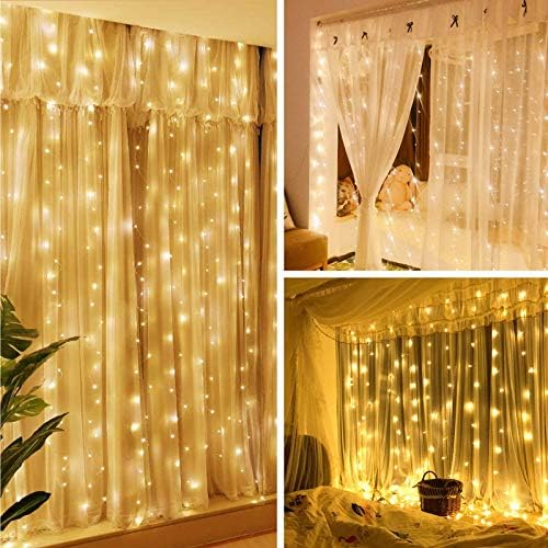 300 LED Twinkle Fairy Curtain Lights with Remote - 8 Lighting Modes