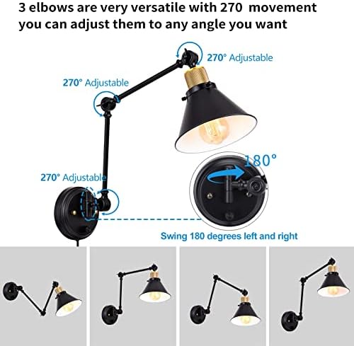 TRLIFE Plug-in Adjustable Swing Arm Wall Sconces, 2 Pack