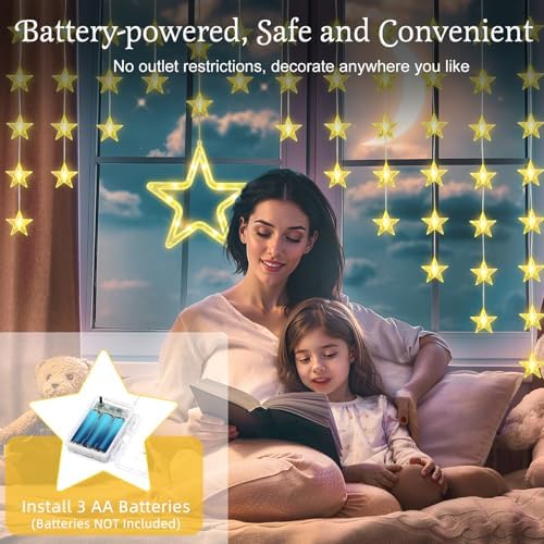 Lewondr 82 LED Christmas Star Curtain Lights
