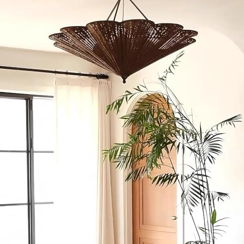 Large 3-Light Boho Rattan Chandelier