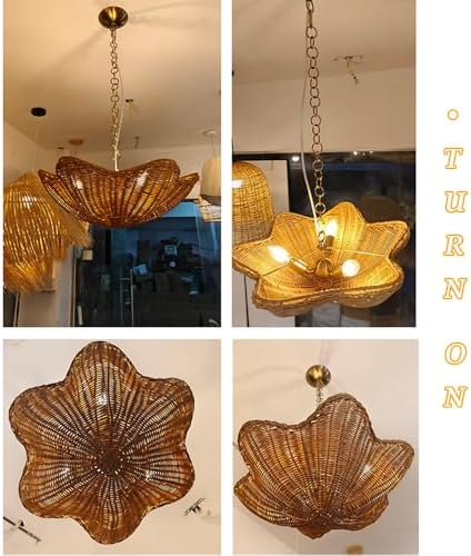 American Style Retro Rattan Pendant Light with Antique Chain