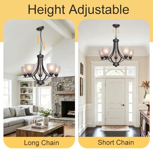 5-Light Alabaster Glass Chandelier, Oil-Rubbed Bronze