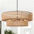 26 Inch Boho Rattan 6-Light Chandelier
