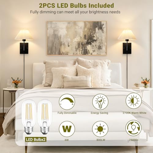 Plug-in Wall Sconces Set of 2, Black