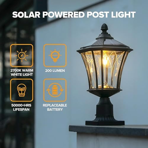 LUTEC Solar Post Light with Pier Mount Base, Black