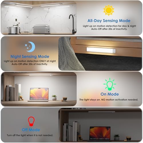 Motion Sensor Under Cabinet Lights, 3-Pack, Cool White, 12 Inch