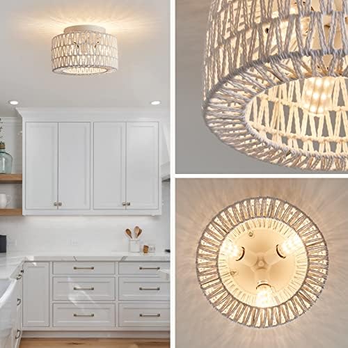 White 3-Light Rattan Flush Mount Ceiling Light