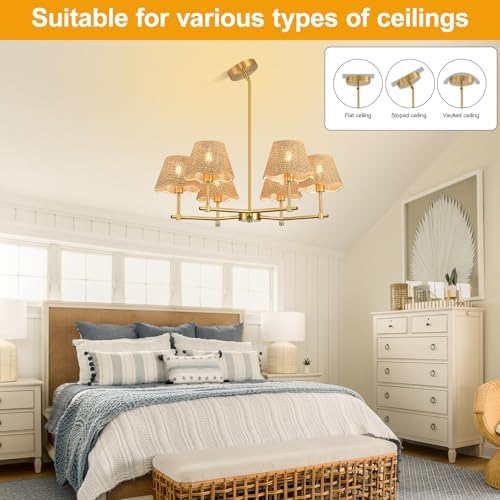 Gold Modern Farmhouse Rattan Chandelier