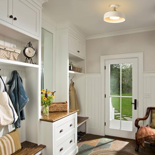 12.6 Inch Brass Accent Semi Flush Mount Ceiling Light