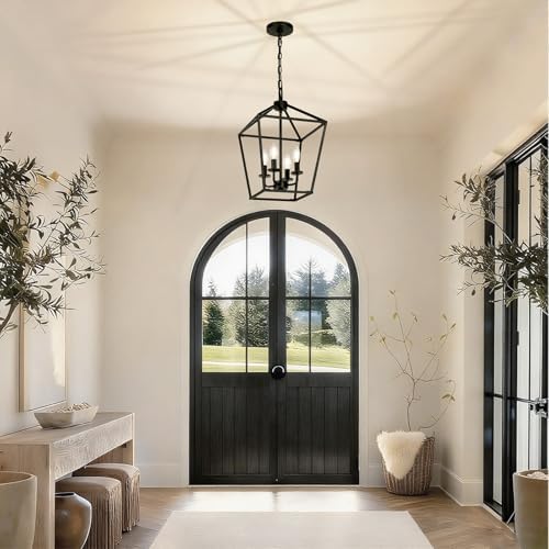 4-Light Industrial Black Lantern Chandelier