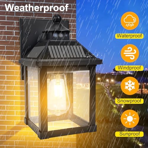 Solar Porch Lights, Motion Sensor, 3 Modes