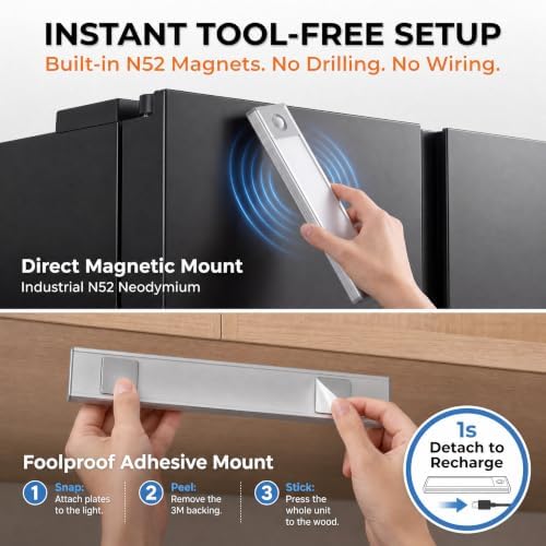 Under Cabinet Lighting, 2400mAh Motion Sensor Light Indoor, 2 Pack