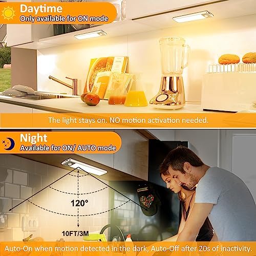 3-Pack Warm White Motion Sensor Under Cabinet Lights, 8 inch
