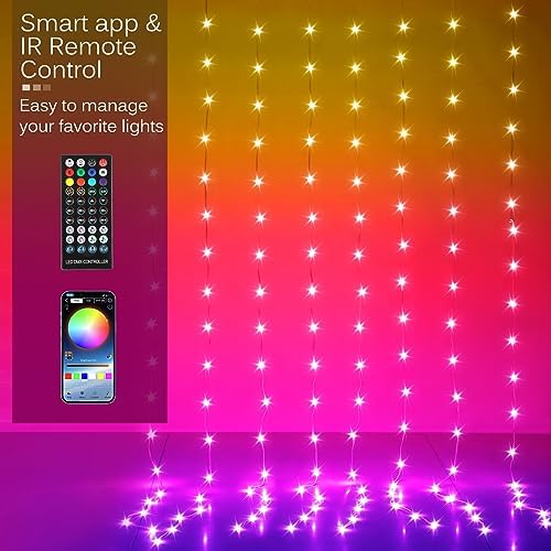 LED Curtain Lights, 9.8ft x 9.8ft 300 LED Color Changing