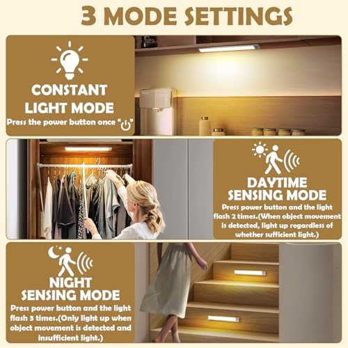 16 Inch 80 LED Rechargeable Motion Sensor Under Cabinet Lights, 6 Pack