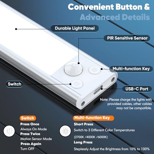 3-Pack Rechargeable Motion Sensor Under Cabinet Lights