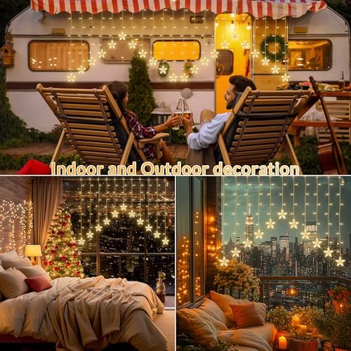 YOUNGAR Stars Icicle Lights, 118 LED Warm White
