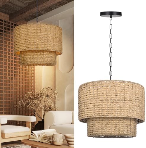 Arturesthome 23.62" Natural Rattan Drum Chandelier
