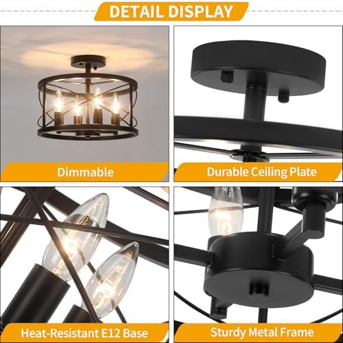 Black 4-Light Semi Flush Mount Ceiling Light