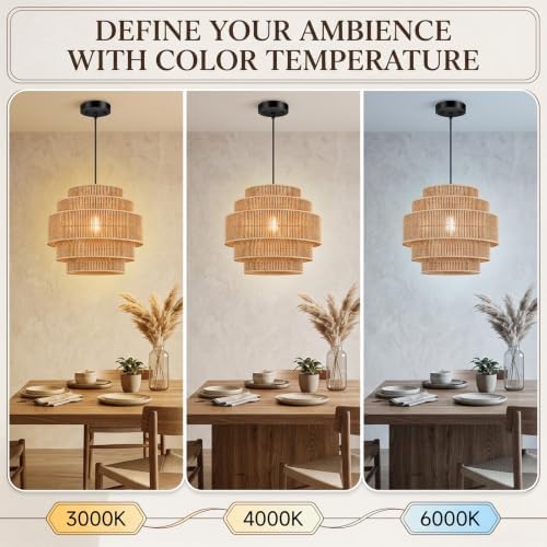 5-Tier Rattan Chandelier, 13” Pendant Light
