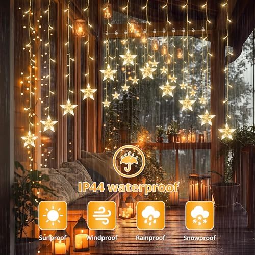 woohaha Christmas Star Icicle Curtain Lights, 118LED Warm White