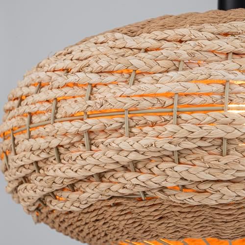 Handmade Rattan Oval Pendant Light, 16" Wide