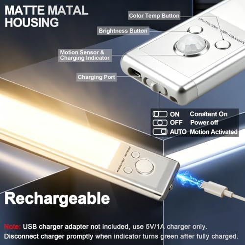 2 Pack Under Cabinet Lighting, 10in, Rechargeable