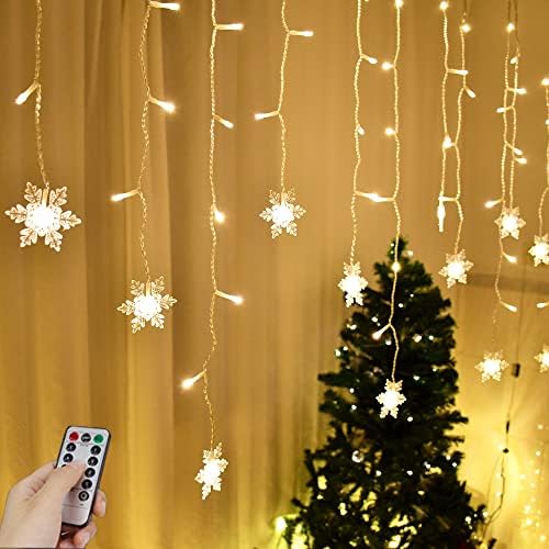 13ft 96 LED Snowflake Window Curtain Lights, Warm White