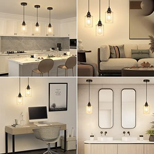 Licperron 3-Pack Black Pendant Lights, Clear Glass Shade