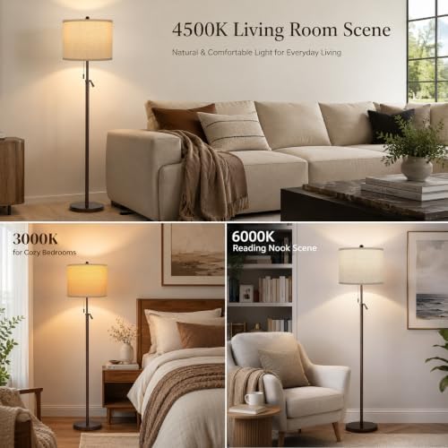 61-69" Adjustable Floor Lamp, 3-Way Bulb, Pull Chain