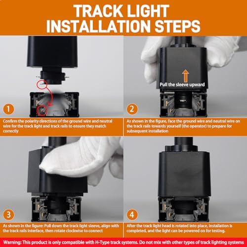 10W H-Type LED Track Lighting Heads, Black, 4 Pack