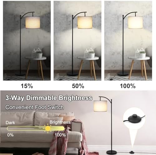 LALISU Standing Floor Lamp, Black Linen Shade