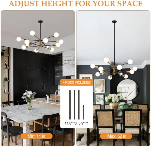 11"-52" 12-Light Sputnik Chandelier