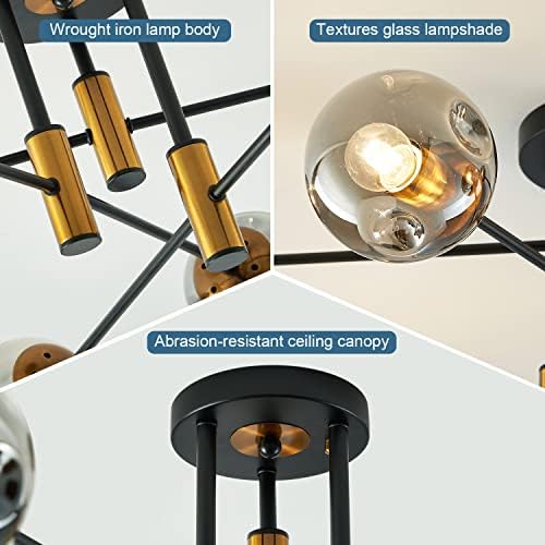 6-Light Black and Gold Sputnik Ceiling Chandelier