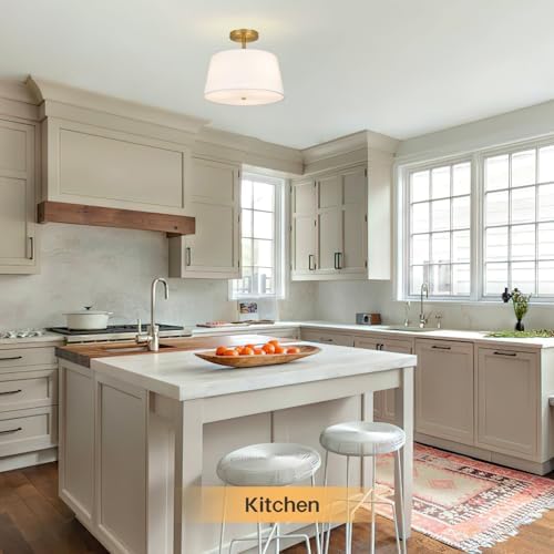 CALOKES 3-Light Gold Semi Flush Mount Ceiling Light