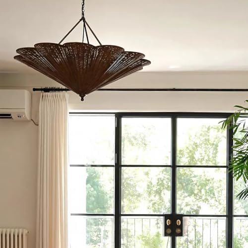 Large 3-Light Boho Rattan Chandelier