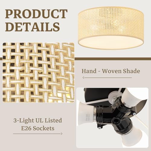 13-Inch 3-Light Woven Drum Ceiling Light