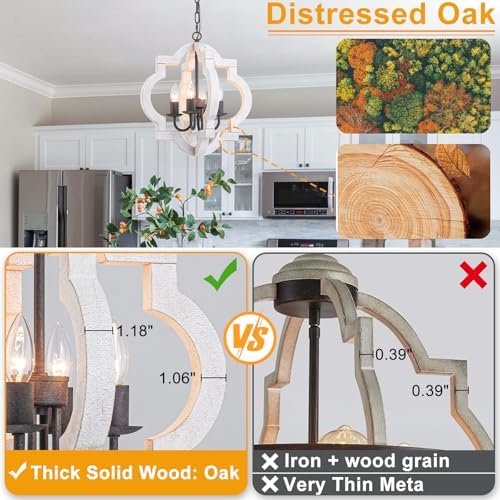 16" Distressed White Wood Farmhouse Chandelier